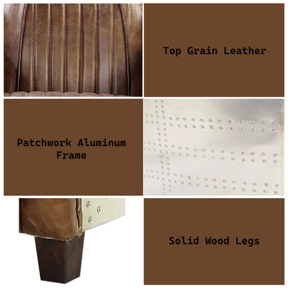 ACME Brancaster Retro Brown Top Grain Leather & Aluminum Loveseat Model 53546