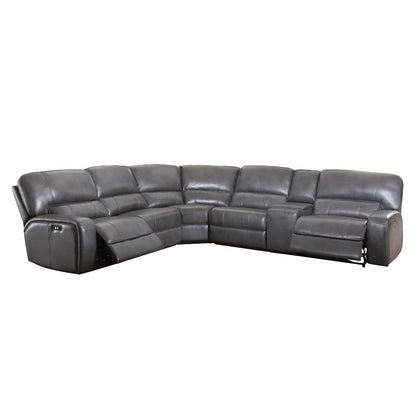 ACME Saul Gray Leather Aire Power Motion Sectional Sofa Model LV53745