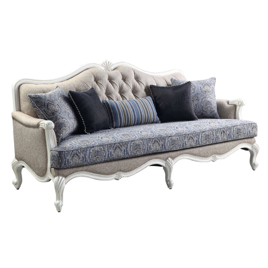 ACME Ciddrenar Fabric & White Sofa with 5 Pillows Model 54310