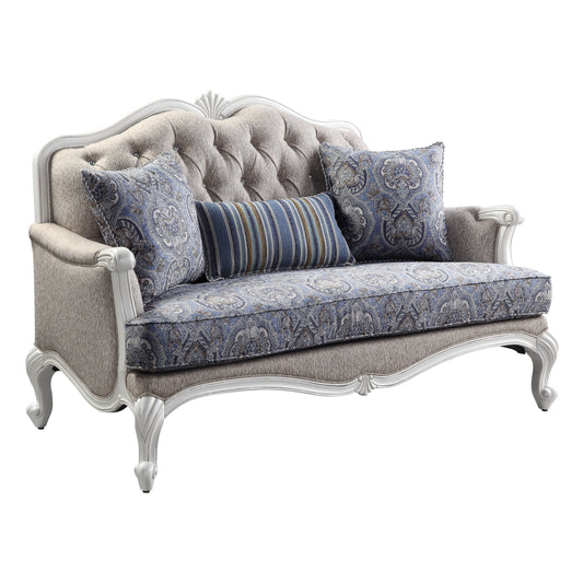ACME Ciddrenar Fabric & White Loveseat with 3 Pillows Model 54311