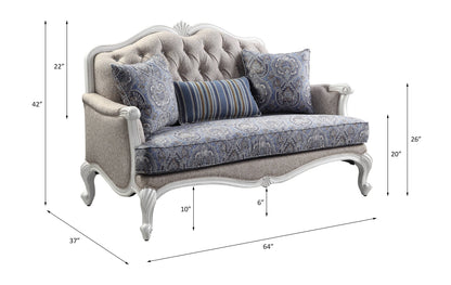 ACME Ciddrenar Fabric & White Loveseat with 3 Pillows Model 54311