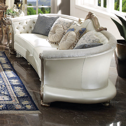 ACME Dresden II Pearl Synthetic Leather & Gold Patina Sofa with 7 Pillows Model 54875