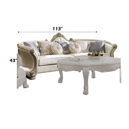 ACME Dresden II Pearl Synthetic Leather & Gold Patina Sofa with 7 Pillows Model 54875