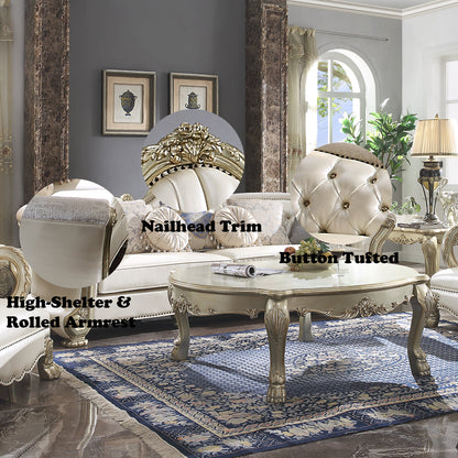 ACME Dresden II Pearl Synthetic Leather & Gold Patina Sofa with 7 Pillows Model 54875