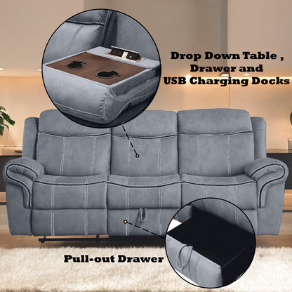 ACME Zubaida Two Tone Gray Velvet Motion Sofa & Console with USB Port Model 55025