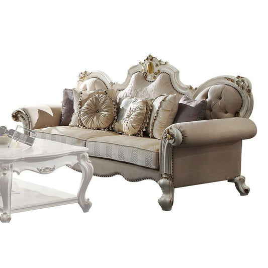 ACME Picardy Fabric & Antique Pearl Sofa with 7 Pillows Model 55460