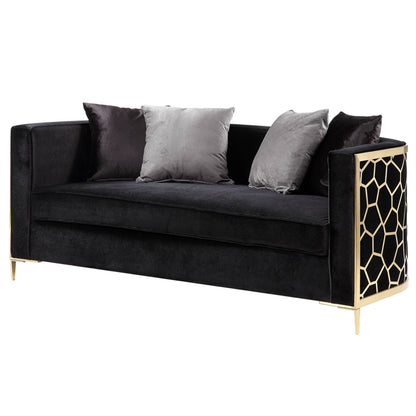 ACME Fergal Black Velvet & Gold Loveseat with 4 Pillows Model 55666