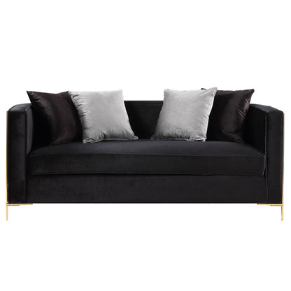ACME Fergal Black Velvet & Gold Loveseat with 4 Pillows Model 55666