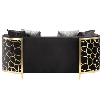 ACME Fergal Black Velvet & Gold Loveseat with 4 Pillows Model 55666