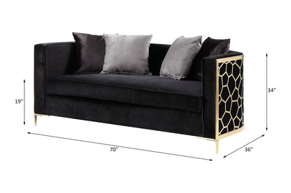 ACME Fergal Black Velvet & Gold Loveseat with 4 Pillows Model 55666