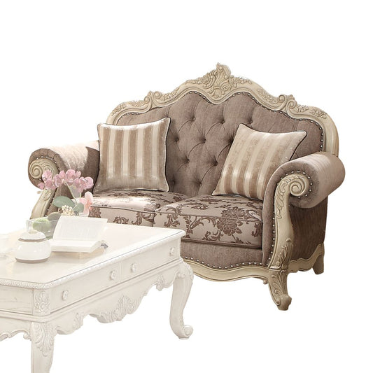 ACME Ragenardus Gray Fabric & Antique White Loveseat with 2 Pillows Model 56021