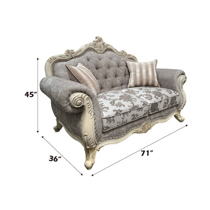 ACME Ragenardus Gray Fabric & Antique White Loveseat with 2 Pillows Model 56021