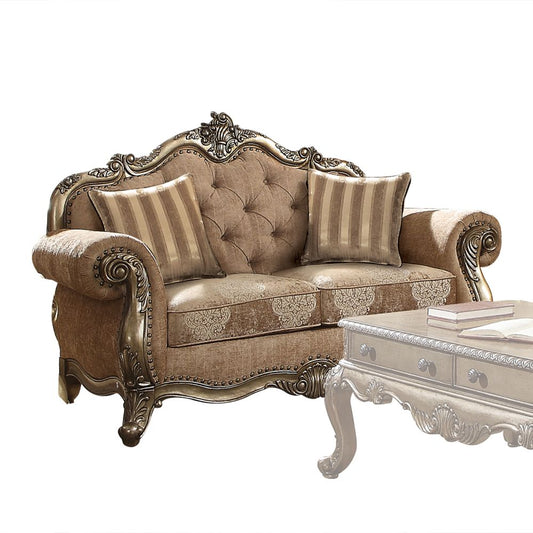 ACME Ragenardus Fabric & Vintage Oak Loveseat with 2 Pillows Model 56031