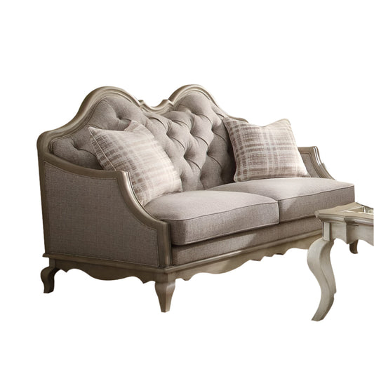 ACME Chelmsford Beige Fabric & Antique Taupe Loveseat with 2 Pillows Model 56051