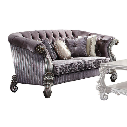ACME Versailles Velvet & Antique Platinum Loveseat with 5 Pillows Model 56826