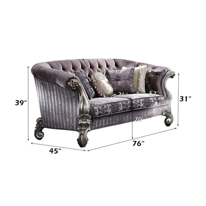 ACME Versailles Velvet & Antique Platinum Loveseat with 5 Pillows Model 56826
