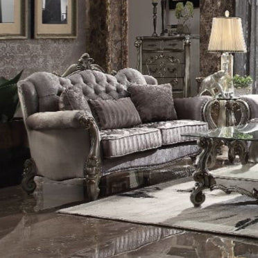ACME Versailles Velvet & Antique Platinum Loveseat with 3 Pillows Model 56841