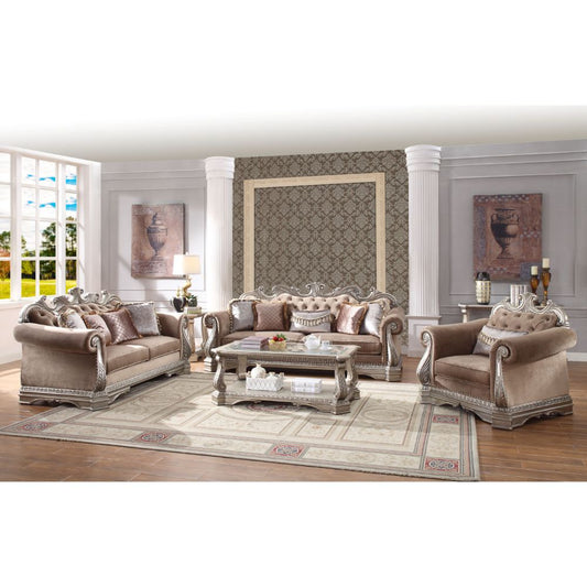 ACME Northville Velvet & Antique Silver Sofa with 5 Pillows Model 56930