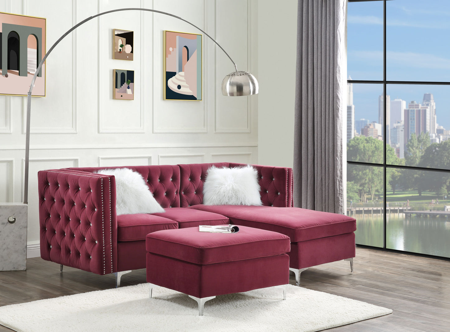 ACME Jaszira Burgundy Velvet Modular Left Facing & Right Facing Arms Model 57330