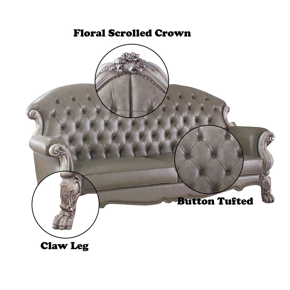 ACME Dresden Synthetic Leather & Vintage Bone White Sofa with 5 Pillows Model 58175