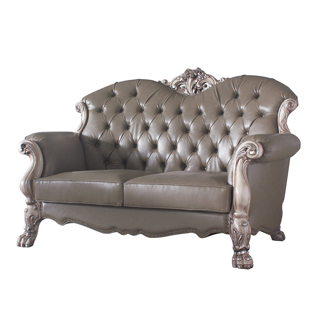 ACME Dresden Synthetic Leather & Vintage Bone White Loveseat with 3 Pillows Model 58176