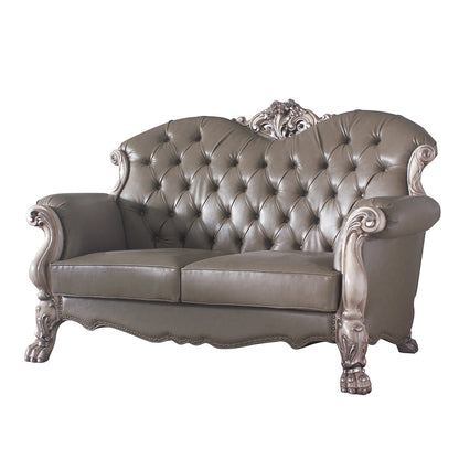 ACME Dresden Synthetic Leather & Vintage Bone White Loveseat with 3 Pillows Model 58176