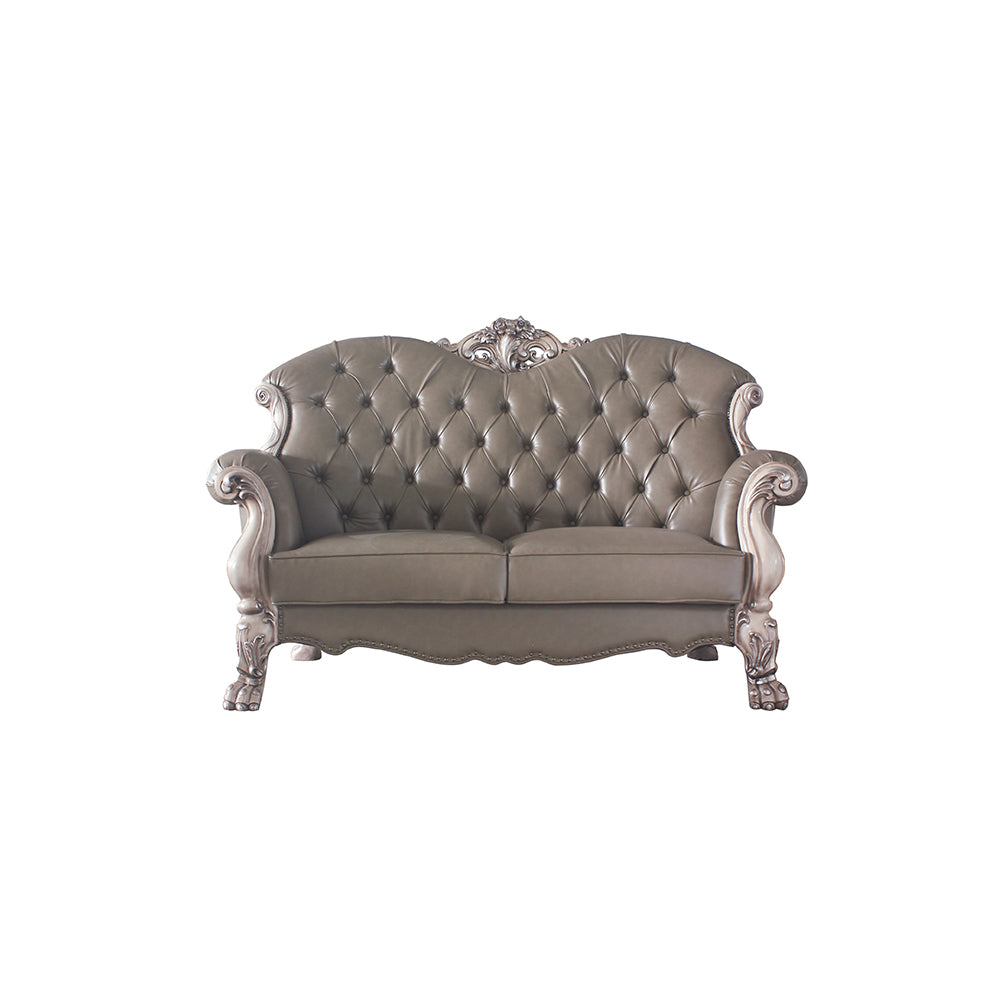 ACME Dresden Synthetic Leather & Vintage Bone White Loveseat with 3 Pillows Model 58176