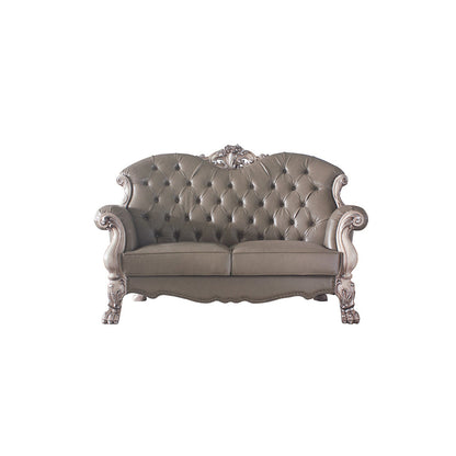 ACME Dresden Synthetic Leather & Vintage Bone White Loveseat with 3 Pillows Model 58176