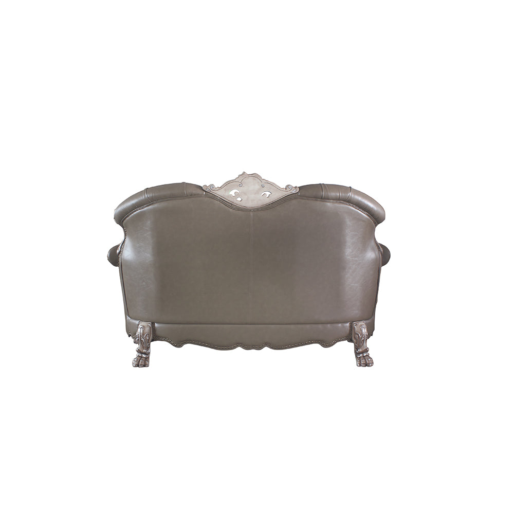 ACME Dresden Synthetic Leather & Vintage Bone White Loveseat with 3 Pillows Model 58176