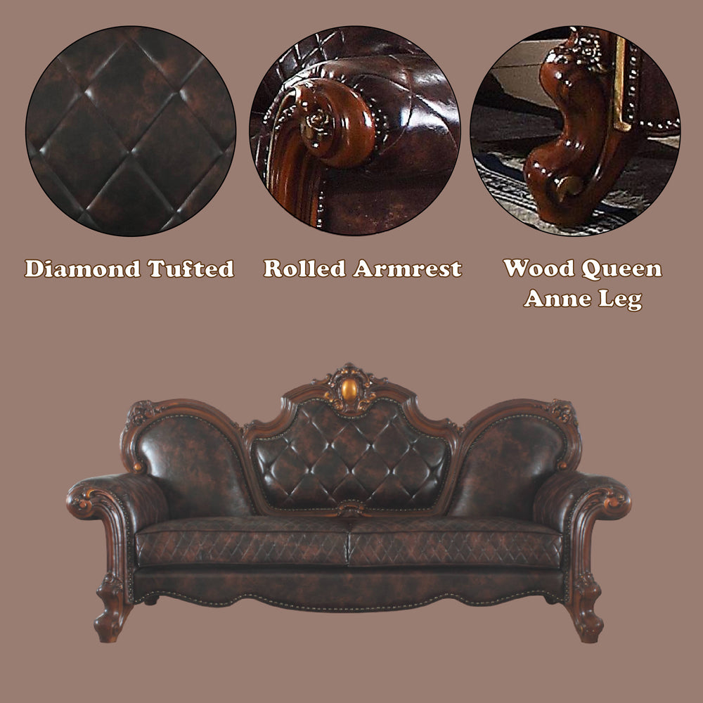 ACME Picardy Synthetic Leather & Honey Oak Sofa with 3 Pillows Model 58221