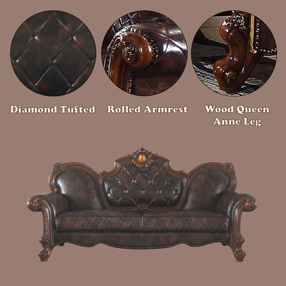 ACME Picardy Synthetic Leather & Honey Oak Sofa with 3 Pillows Model 58221