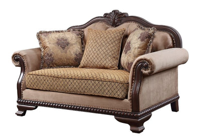 ACME Chateau De Ville Fabric & Espresso Loveseat with 3 Pillows(Same LV01589) Model 58266