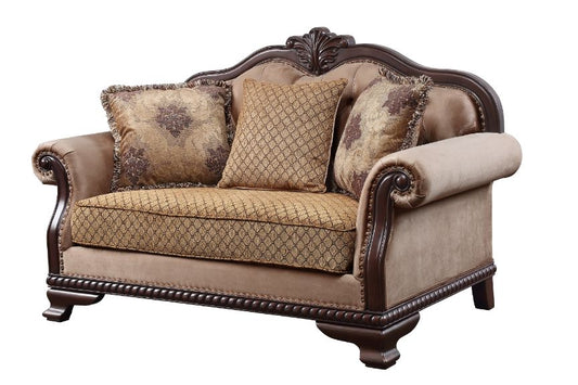 ACME Chateau De Ville Fabric & Espresso Loveseat with 3 Pillows(Same LV01589) Model 58266