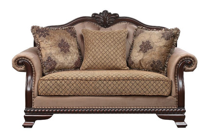 ACME Chateau De Ville Fabric & Espresso Loveseat with 3 Pillows(Same LV01589) Model 58266