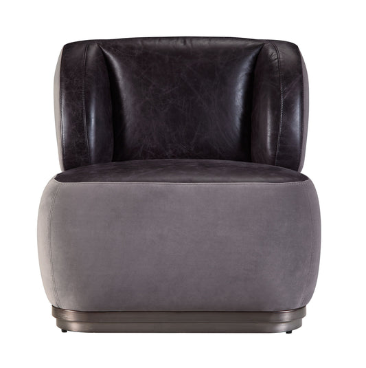 ACME Decapree Antique Slate Top Grain Leather & Gray Velvet Accent Chair Model 59270