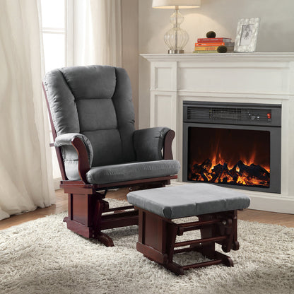 ACME Aeron Gray Microfiber & Cherry Glider Chair & Ottoman Model 59338