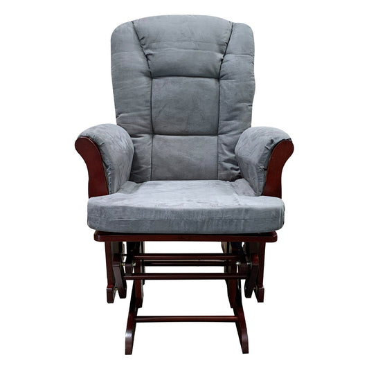 ACME Aeron Gray Microfiber & Cherry Glider Chair & Ottoman Model 59338