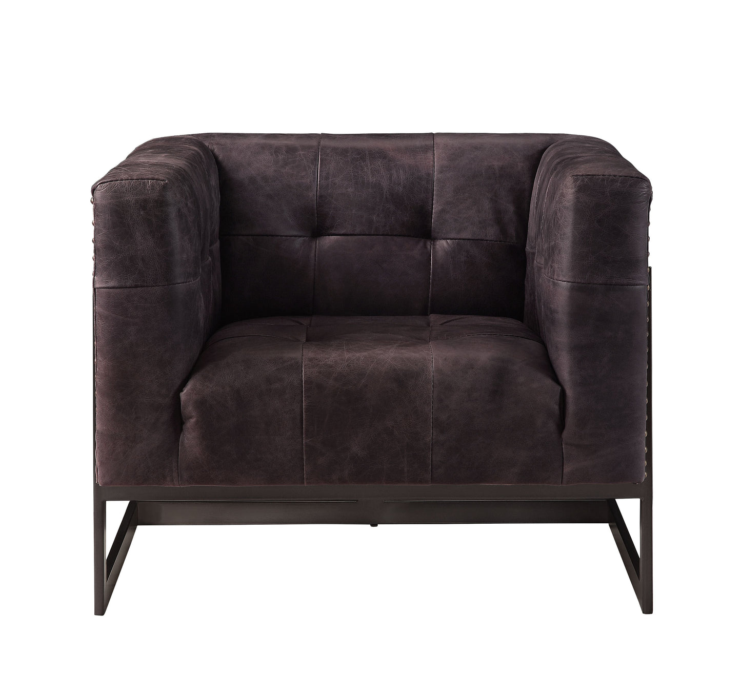 ACME Sagat Antique Ebony Top Grain Leather & Rustic Oak Accent Chair Model 59667