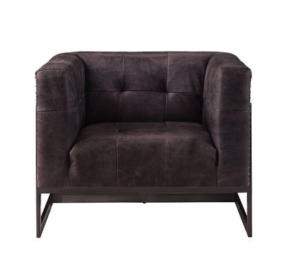 ACME Sagat Antique Ebony Top Grain Leather & Rustic Oak Accent Chair Model 59667