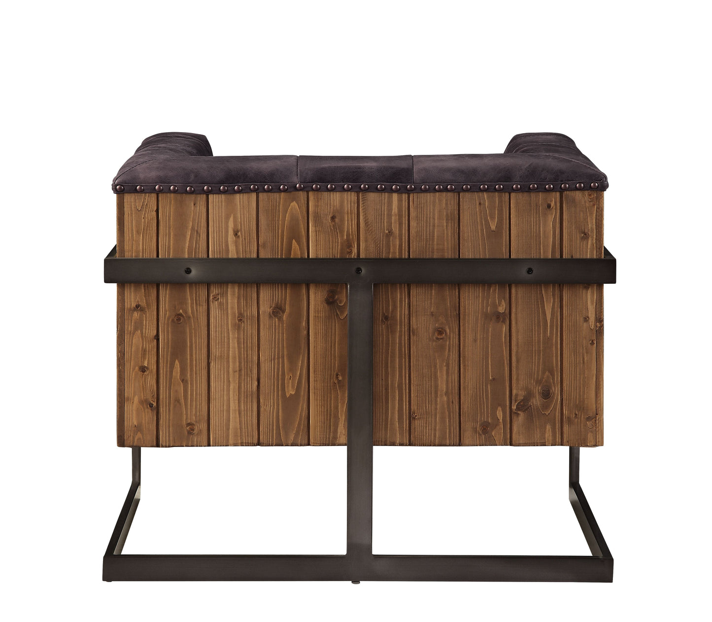 ACME Sagat Antique Ebony Top Grain Leather & Rustic Oak Accent Chair Model 59667