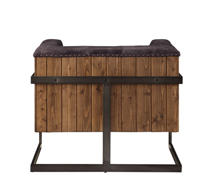 ACME Sagat Antique Ebony Top Grain Leather & Rustic Oak Accent Chair Model 59667
