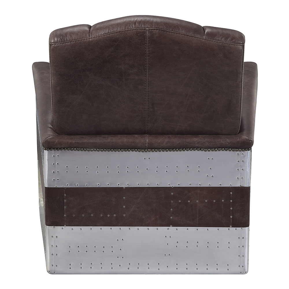 ACME Brancaster Retro Brown Top Grain Leather & Aluminum Accent Chair Model 59716