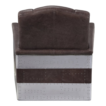 ACME Brancaster Retro Brown Top Grain Leather & Aluminum Accent Chair Model 59716