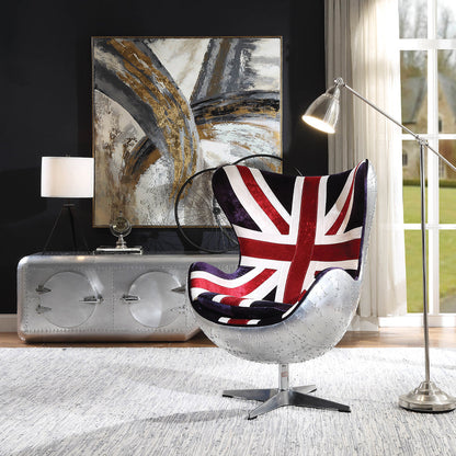 ACME Brancaster Pattern Fabric & Aluminum Accent Chair with Swivel Model 59835