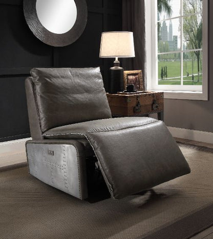 ACME Metier Gray Top Grain Leather & Aluminum Power Motion Recliner Model 59940