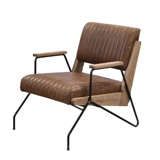 ACME Eacnlz Cocoa Top Grain Leather & Matt Iron Accent Chair Model 59947