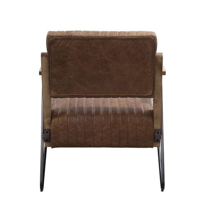 ACME Eacnlz Cocoa Top Grain Leather & Matt Iron Accent Chair Model 59947
