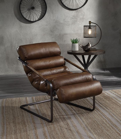 ACME Dolgren Sahara Top Grain Leather & Matt Iron Accent Chair Model 59948