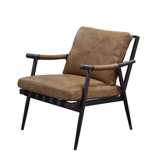 ACME Anzan Berham Chestnut Top Grain Leather & Matt Iron Accent Chair Model 59949