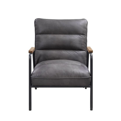 ACME Nignu Gray Top Grain Leather & Matt Iron Accent Chair Model 59950